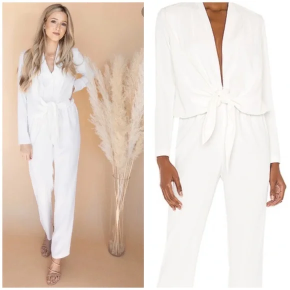 Amanda Uprichard Laurie Jumpsuit Ivory Long Sleeves Size Medium - Picture 1 of 5